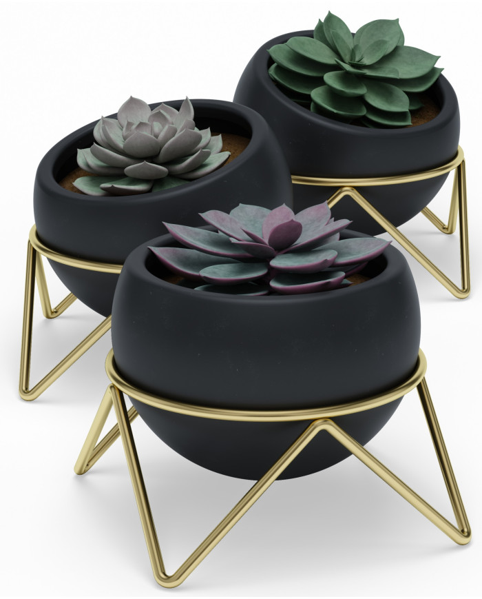 Macetas Potsy (3set) negro y latón