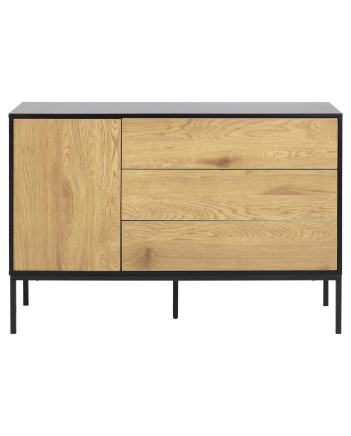 Cajonera seaford 120x82 cm con 3 cajones, negro y natural