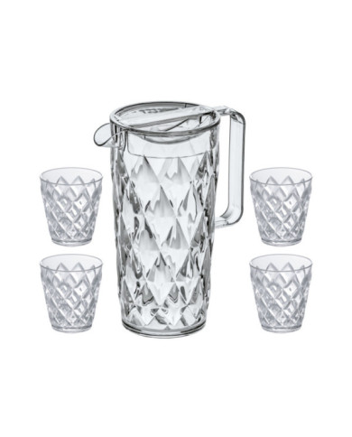set x 5 piezas Jarra de cristal y vasos transparentes