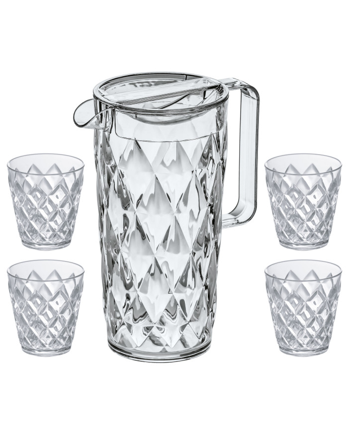 set x 5 piezas Jarra de cristal y vasos transparentes