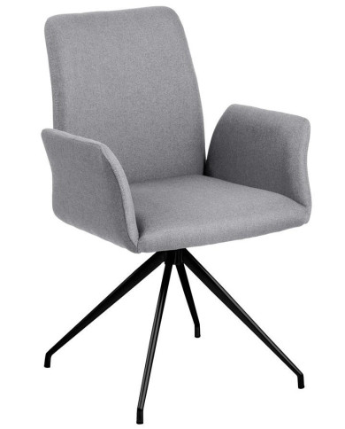 Carver Naya con función giratoria, tela Malmo luz gris 90, 4 brazo de metal base de araña, negro mate rugosa