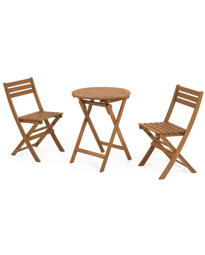 Conjunto de jardín plegable Elisia mesa 2 sillas madera maciza de acacia FSC 100%