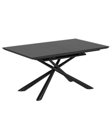 Mesa extensible Theone 160 (210) x 90 cm cristal patas de acero acabado negro