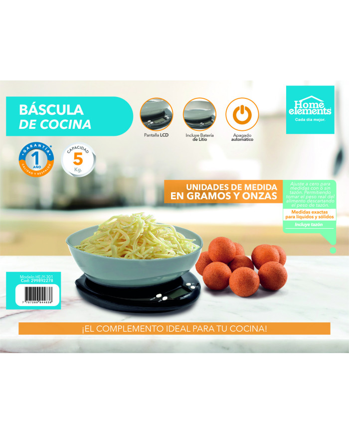 Bascula De Cocina Digital 5Kg Mod-Jy301 He