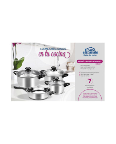 Bateria 7 Pzas  Acero Inox T/V Home Elements