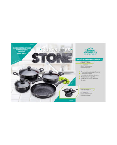 Bateria 7 Pzas Alum 1,8Mm Negra Interior Antiadherente Stone