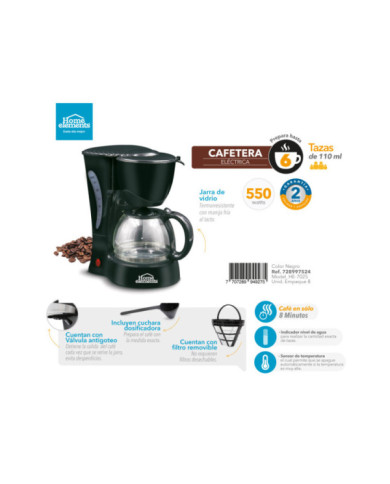 Cafetera Electrica 6 Tazas He7025 Home Elements