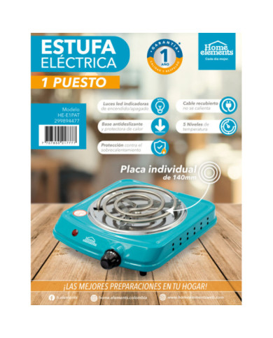 Estufa 1P Electrica 1.000W He-E1 Pat Azul Turquesa