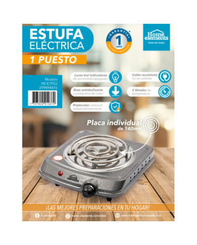 Estufa 1P Electrica 1.000W He-E1 Pgj Gris Jaspeado
