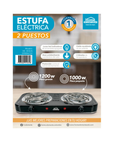 Estufa 2P Electrica Negra He-003Ln