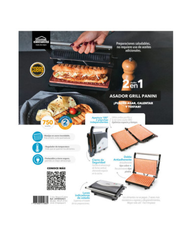 Grill Asador Panini 180 Cobre He-215