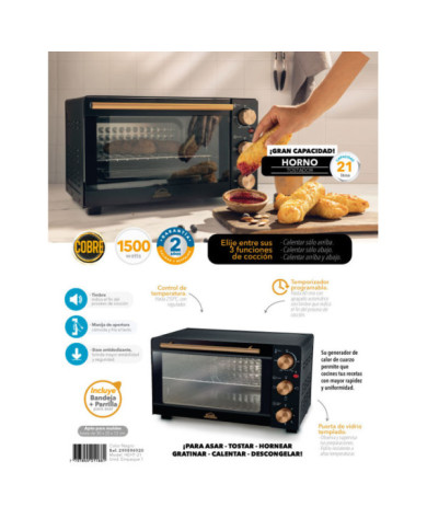Horno Tostador 21L 1.500W Cobre Ref. He2101