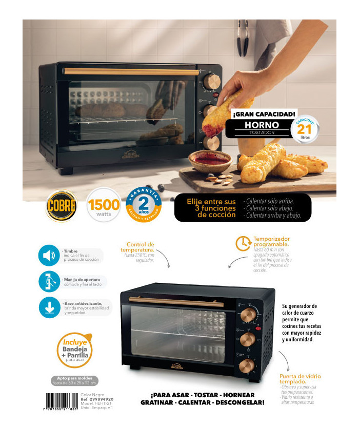 Horno Tostador 21L 1.500W Cobre Ref. He2101