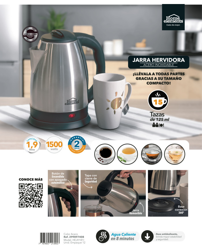 Jarra Hervidora 1,9 Lts Acero Inox