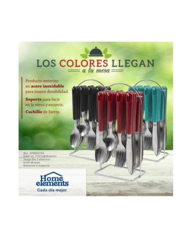 Jgo Cubiertos 6/24 M/Plas Enterizo C/Soporte