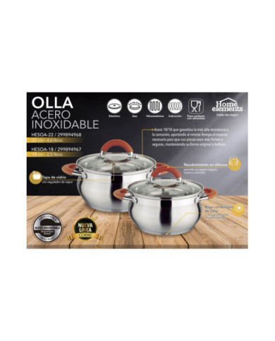 Olla 18 Cm Acr. Inox. Tp. Vid. Insertos Scona.