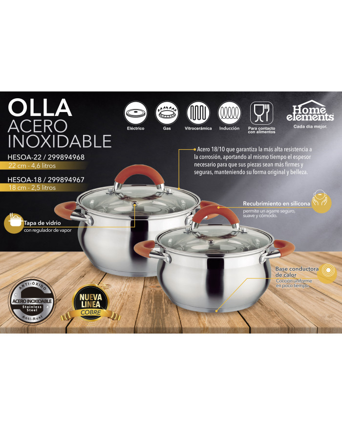 Olla 18 Cm Acr. Inox. Tp. Vid. Insertos Scona.