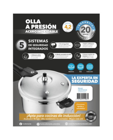 Olla A Presion 4,2Lt Acero Inox. Modelo Heopss42L