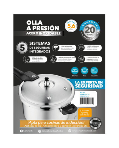 Olla A Presion 5,6Lt Acero Inox. Modelo Heopss56L