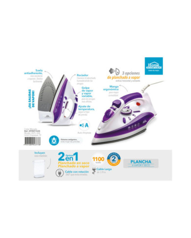 Plancha Hepl-268 Vapor Y Seco Antiadherente Home Elements