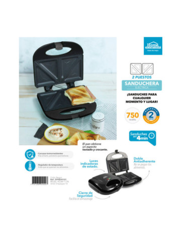 Sanduchera 2P He Sm117N Negra Con Platos Sandwich Antiad