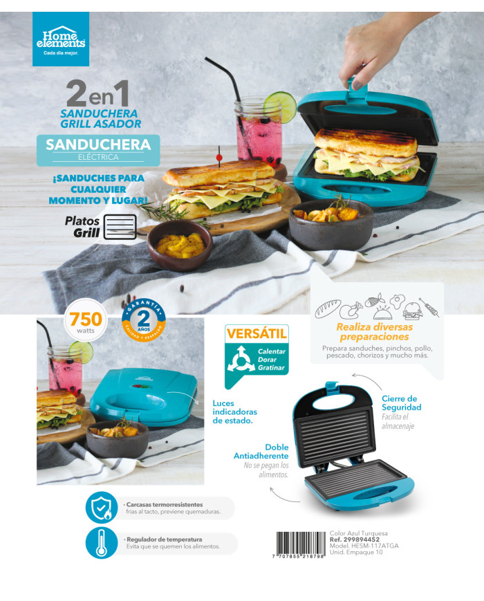 Sanduchera He Sm117At Con Platos Grill Antadh.