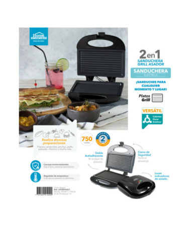 Sanduchera He Sm117N Negra Con Platos Grill Antadh.