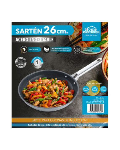 Sarten 26 Cm Sin Tapa Acero Inox Interior Antiadherente