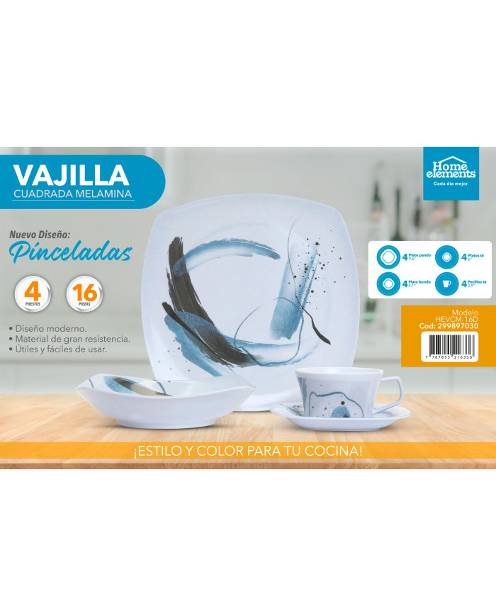 Vajilla Cuadrada 4/16 Melamina