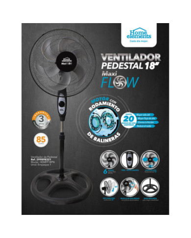 Vent Pedestal Negro 18P Cx1 Maxiflow Élite