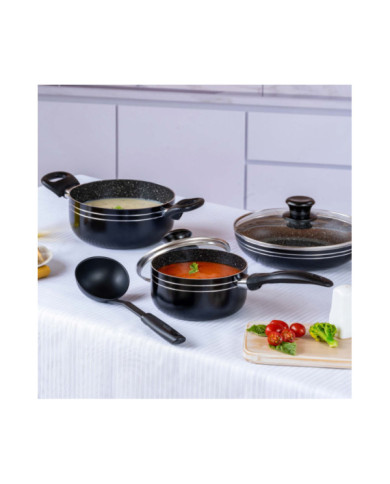 Bateria 7 Pzas Alum 1,8Mm Negra Interior Antiadherente Stone