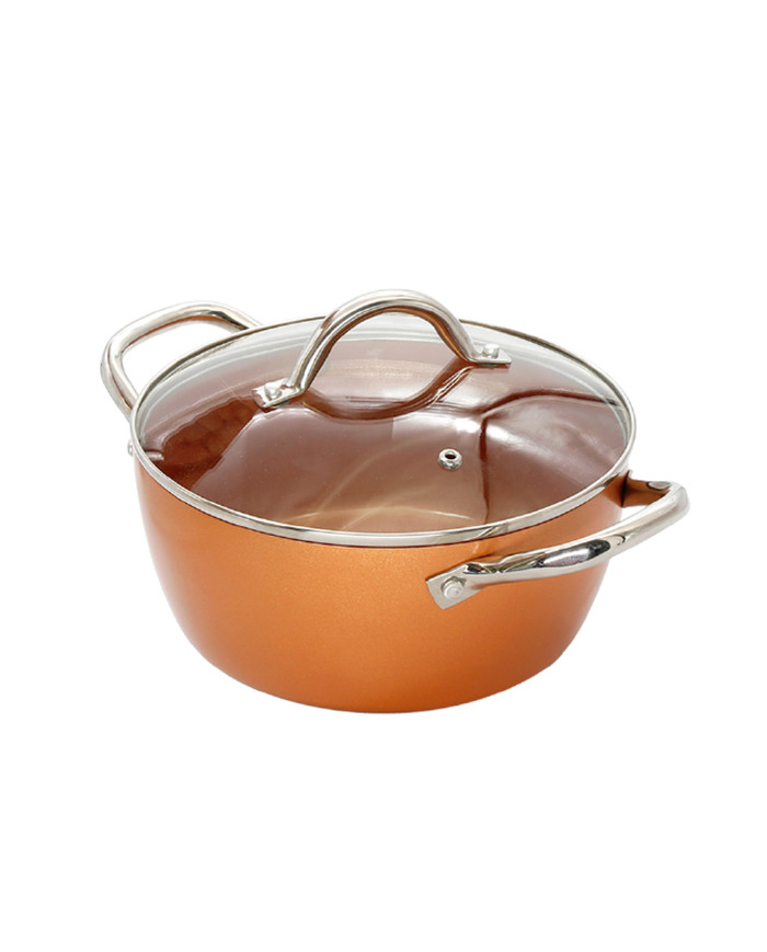 Olla 22 Cm Tapa Vidrio Cobre