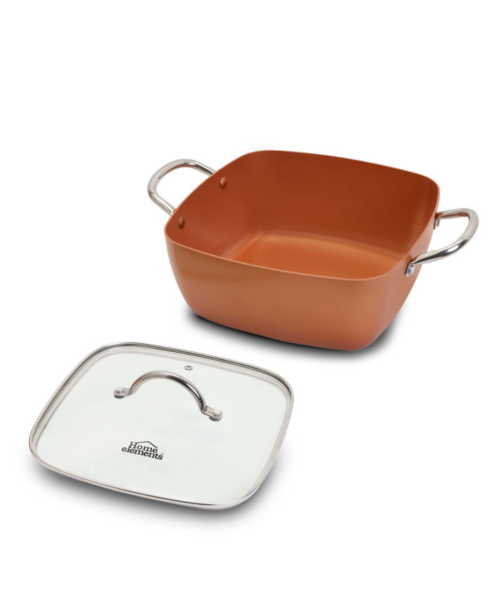 Olla 24 Cm Cuadrada Cobre Tapa Vidrio Ceramica