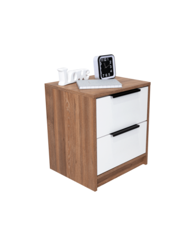 Mesa de Noche Wesley, Miel y Blanco, con Dos Cajones Organizadores Hc
