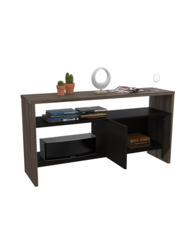 Mesa Auxiliar Recibidor Tonny, Avellana y Wengue, con Dos Puertas y Amplios Espacios