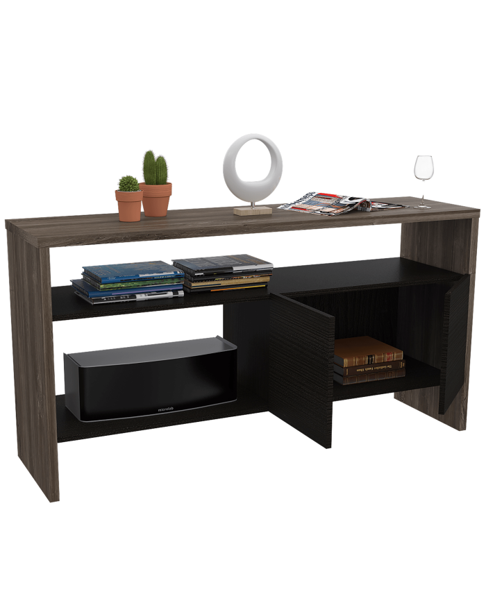 Mesa Auxiliar Recibidor Tonny, Avellana y Wengue, con Dos Puertas y Amplios Espacios