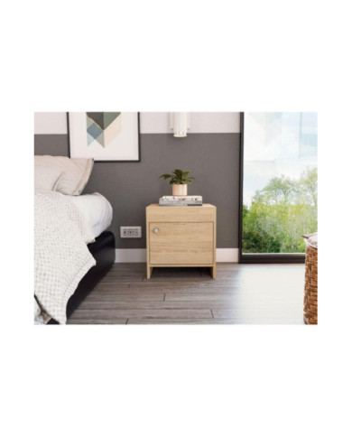 Mesa de Noche Tutto, Beige, con Cajón Para Guardar Objetos Ideal Para Espacios Reducidos