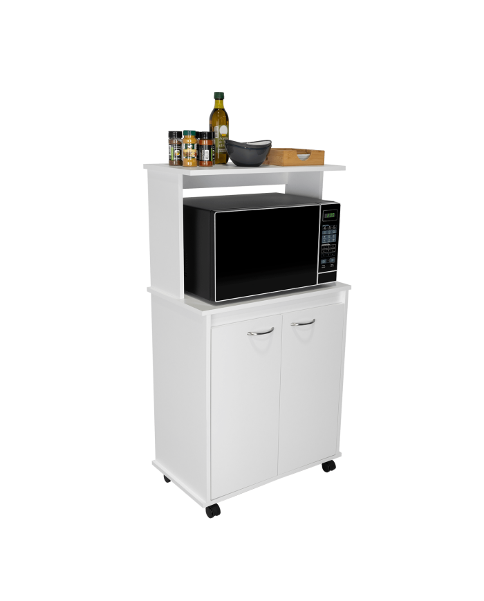 Módulo Microondas Palma, Blanco, con Dos Puertas Abatibles y Rodachinas Para Su Fácil Desplazamiento