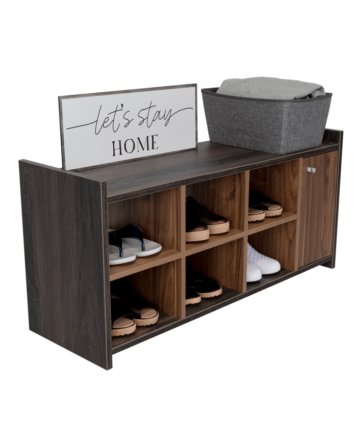 Zapatero Recibidor Z, Carbón y Castaño, con Un Entrepaño Fijo y Tres Divisiones