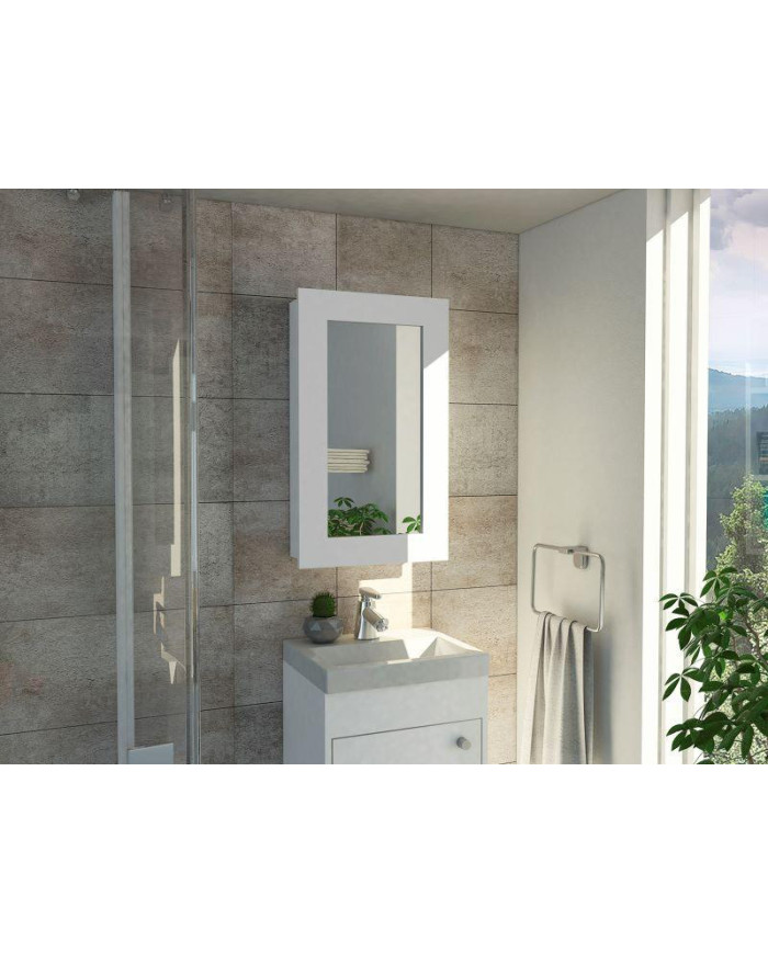 Gabinete de Baño Cary, Blanco, con Puerta Espejo y Tres Entrepaños