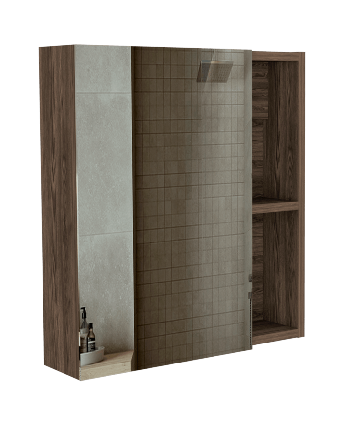 Gabinete de Baño Labell, Chocolate, con Puerta Espejo y Entrepaños