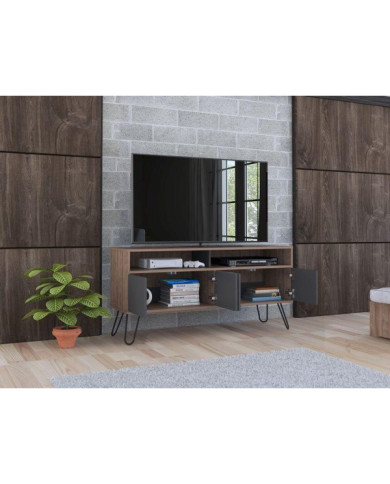 Mesa Para Tv Lara, Miel y Plata Oscuro, Para Televisor de 55 Pulgadas