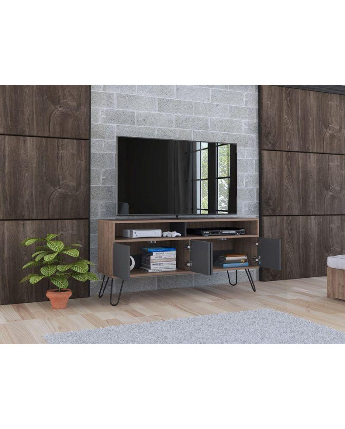 Mesa Para Tv Lara, Miel y Plata Oscuro, Para Televisor de 55 Pulgadas