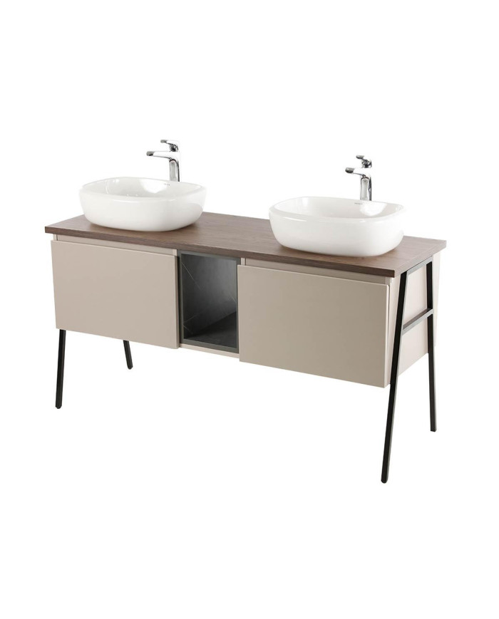 Mueble Lavamanos Rahim, Chocolate, Cocoa y Piedra, con Dos Amplios Cajones Cor