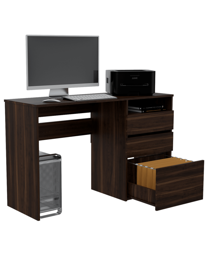 Escritorio Taira, Caoba, con Dos Cajones Multiusos y Un Cajón Archivador Adicional