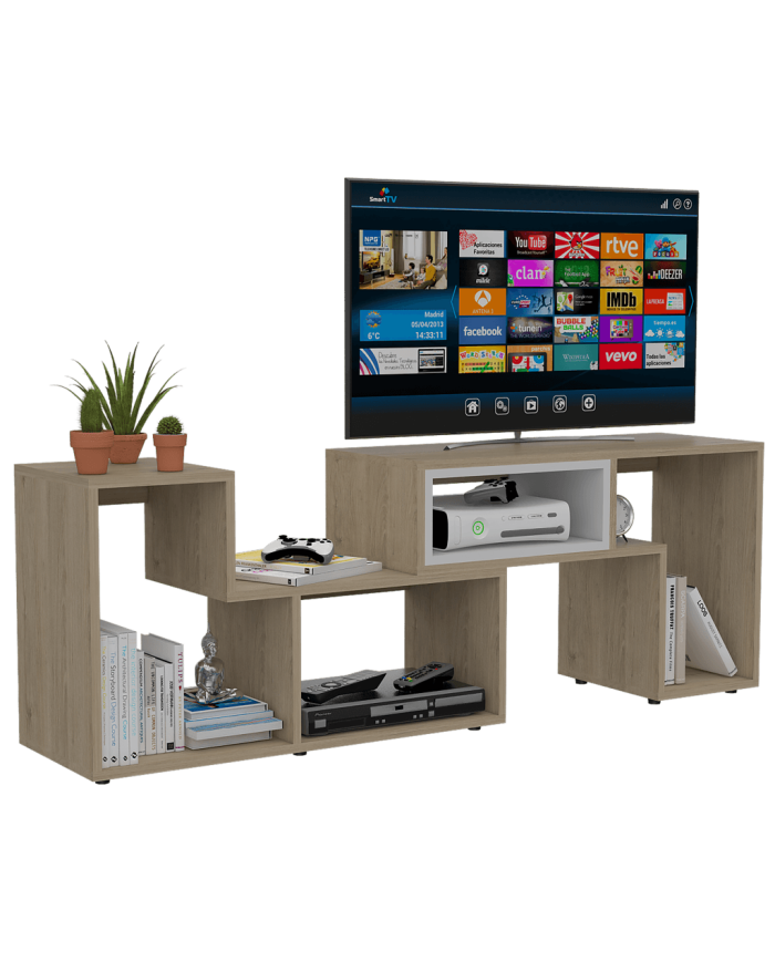 Mesa Para Tv Ascher, Beige y Blanco, con Espacio Para Televisor de 50 Pulgadas