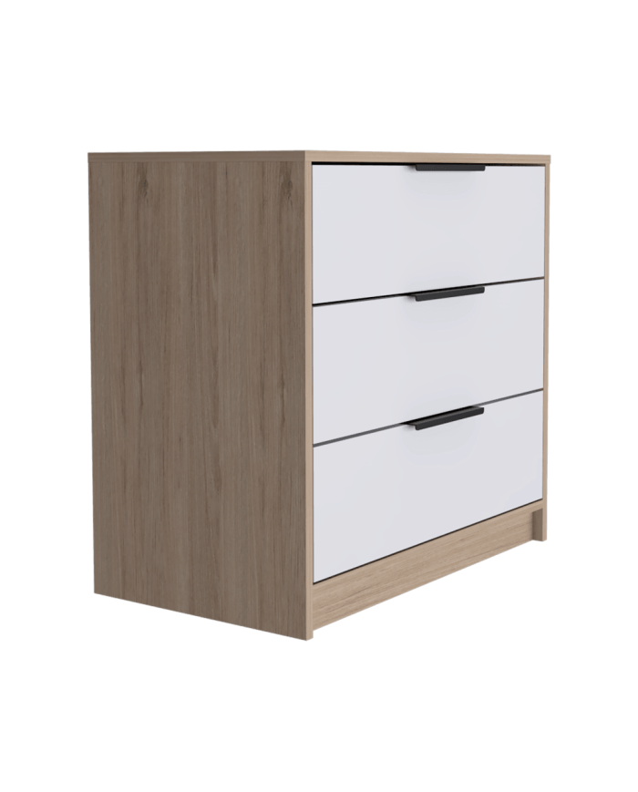 Organizador Wesley, Beige y Blanco, con Tres Cajones Organizadores y Manijas Metálicas