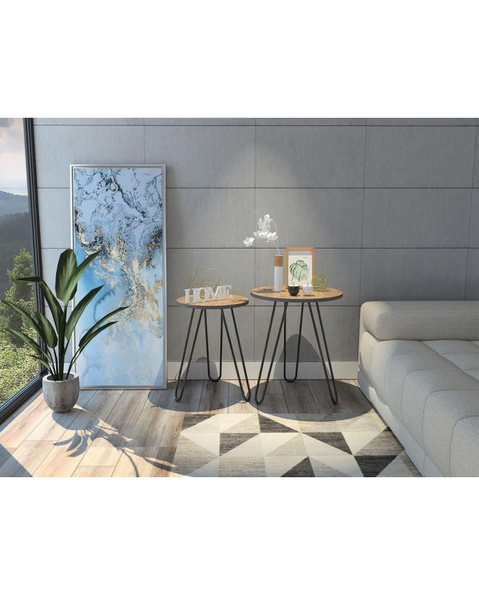 Mesa Auxiliar Zumba, Miel, con Patas Metálicas Ideal Para Ubicar Objetos Decorativos