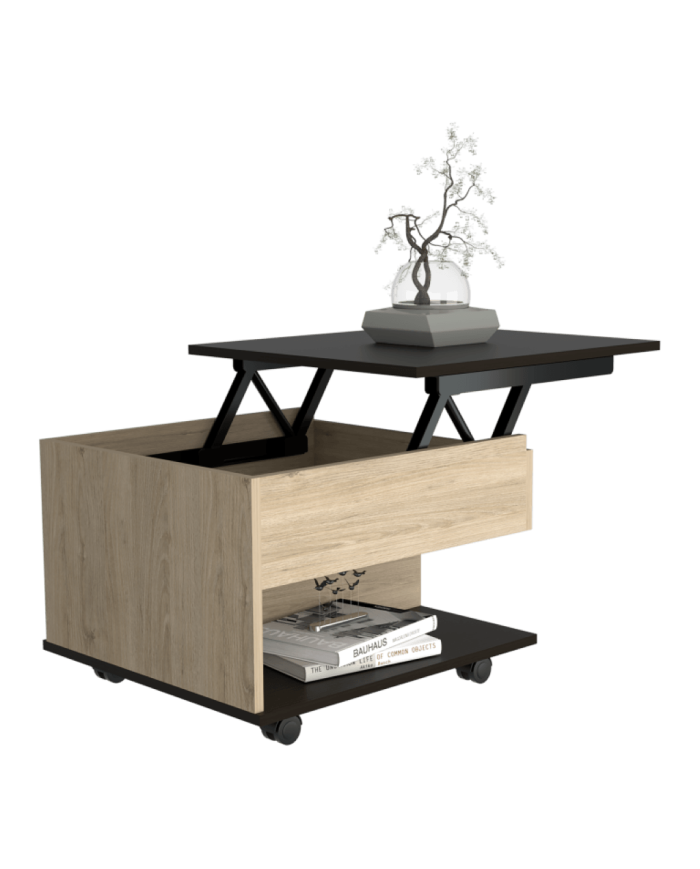 Mesa de Centro Salento, Beige y Wengue, con Un Cajón Interno Multiusos