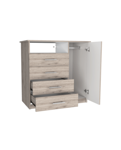Organizador Barlovento, Humo y Blanco, con Cuatro Cajones Para Guardar Ropa